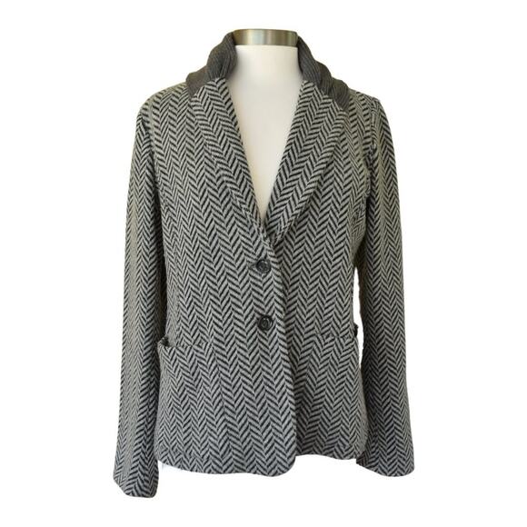 Les Copains Gray Herringbone  Knit Blazer Jacket Coatigan Wool Blend - Picture 1 of 9